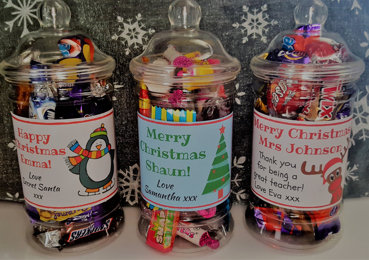 Personalised Christmas Sweet Jar | Filled with Sweets or Chocolates | Festive Gift