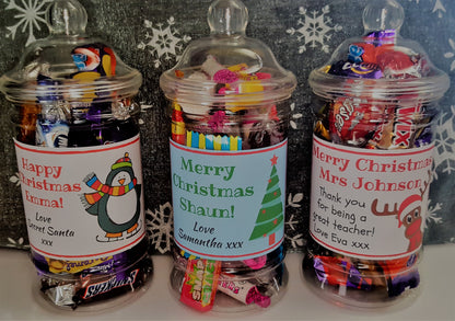 Personalised Christmas Sweet Jar | Filled with Sweets or Chocolates | Festive Gift