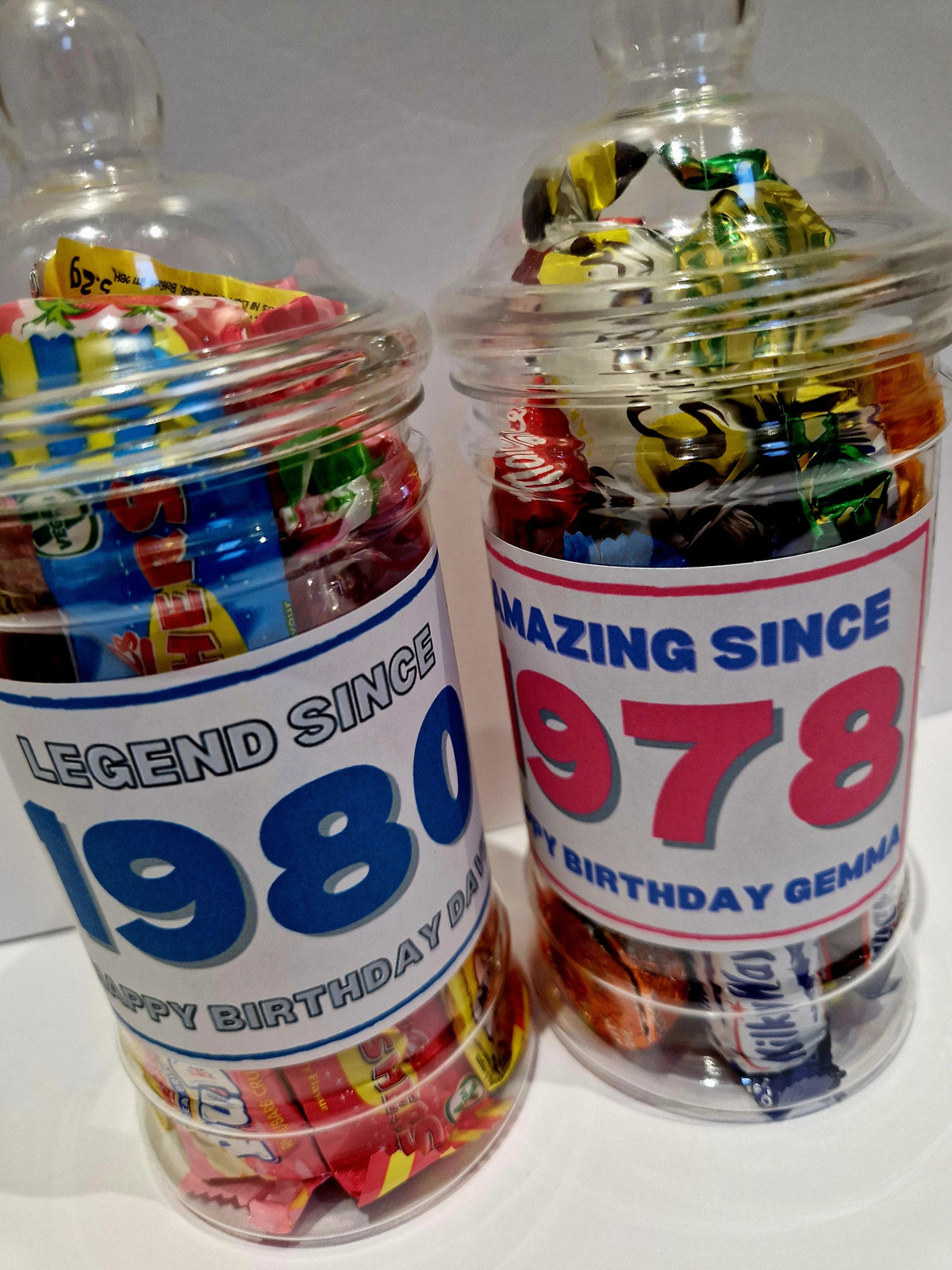 Personalised Year of Birth Sweet Jar Gift | Filled with Sweets or Chocolates | Milestone Birthday Gift | 18th, 21st, 30th, 40th, 50th, 60th