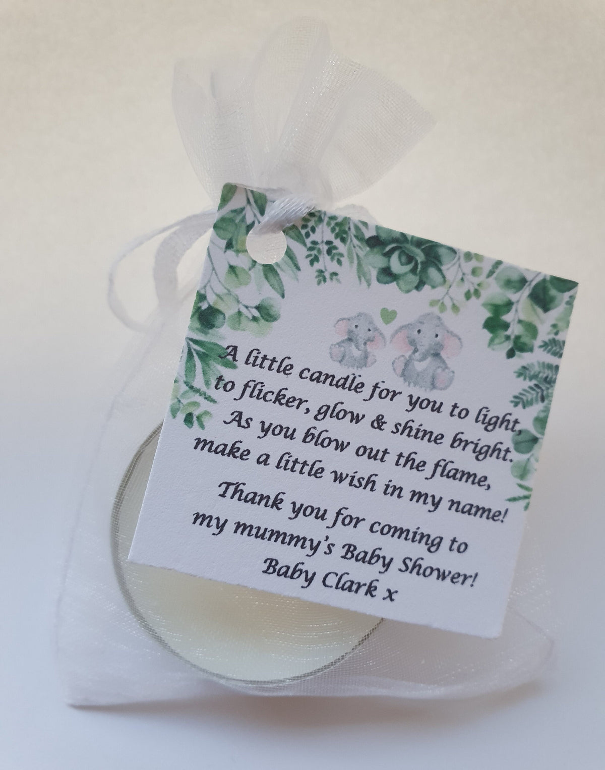Baby Shower Botanical Candle Favours | Personalised Vanilla Tealight Keepsake | Packs of 1–100