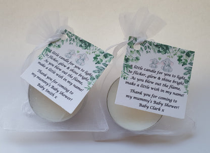 Baby Shower Botanical Candle Favours | Personalised Vanilla Tealight Keepsake | Packs of 1–100