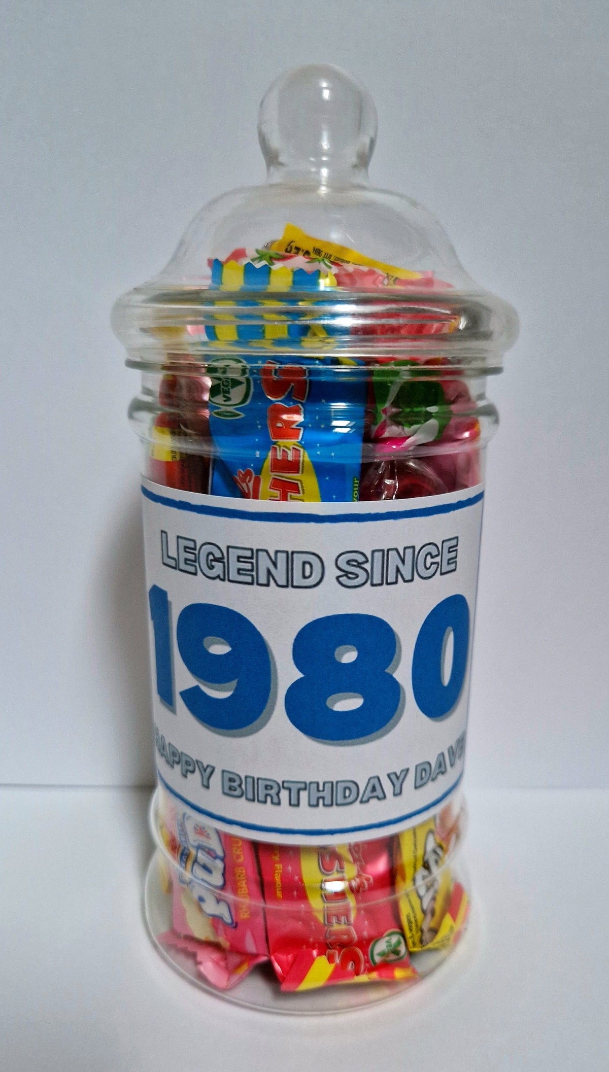 Personalised Year of Birth Sweet Jar Gift | Filled with Sweets or Chocolates | Milestone Birthday Gift | 18th, 21st, 30th, 40th, 50th, 60th