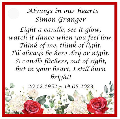 10 x Personalised Funeral Candle Favours | 10 Pack | Vanilla Tealight Keepsake with Poem Card | Flower Designs