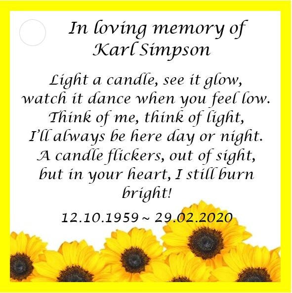 10 x Personalised Funeral Candle Favours | 10 Pack | Vanilla Tealight Keepsake with Poem Card | Flower Designs