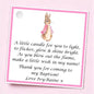 10 x Personalised Christening / Baptism / First Holy Communion candle favours  - keepsake / tealights / Peter Rabbit / Flopsy Bunny