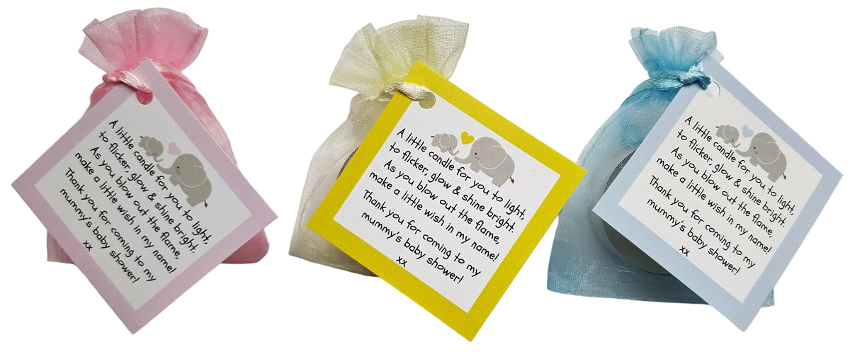 Baby Shower Vanilla Tealight Candle Favours | Blue, Pink & Yellow | Pack of 1–150