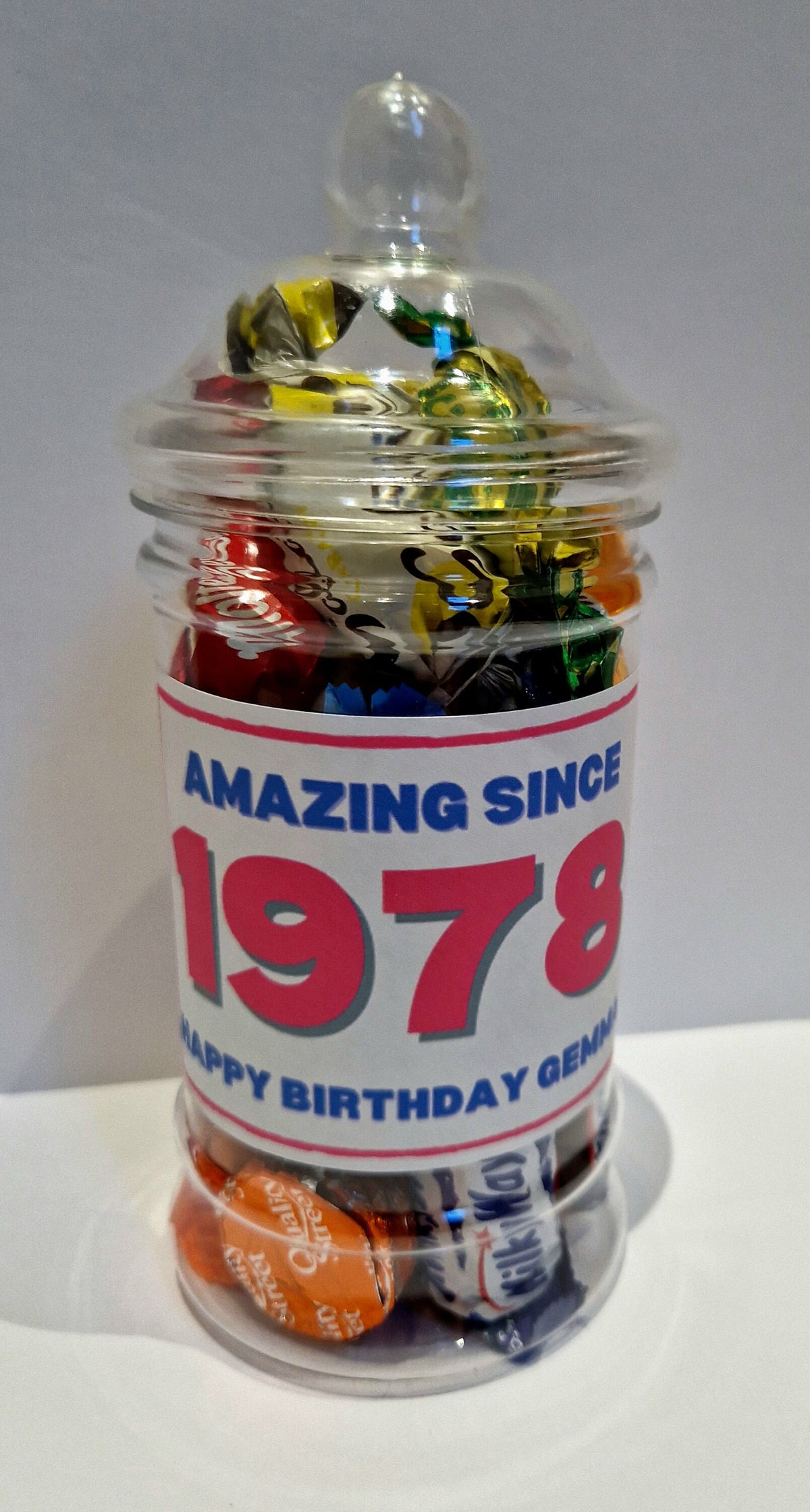 Personalised Year of Birth Sweet Jar Gift | Filled with Sweets or Chocolates | Milestone Birthday Gift | 18th, 21st, 30th, 40th, 50th, 60th