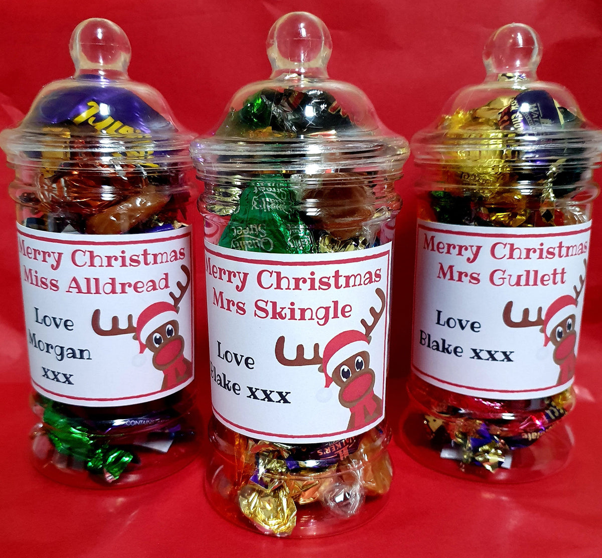 Personalised Christmas Sweet Jar | Filled with Sweets or Chocolates | Festive Gift