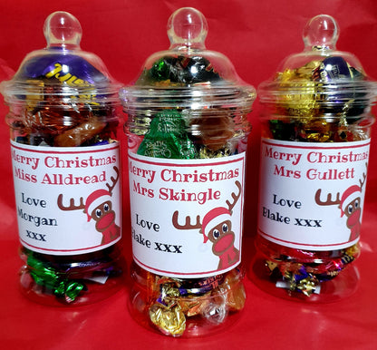 Personalised Christmas Sweet Jar | Filled with Sweets or Chocolates | Festive Gift