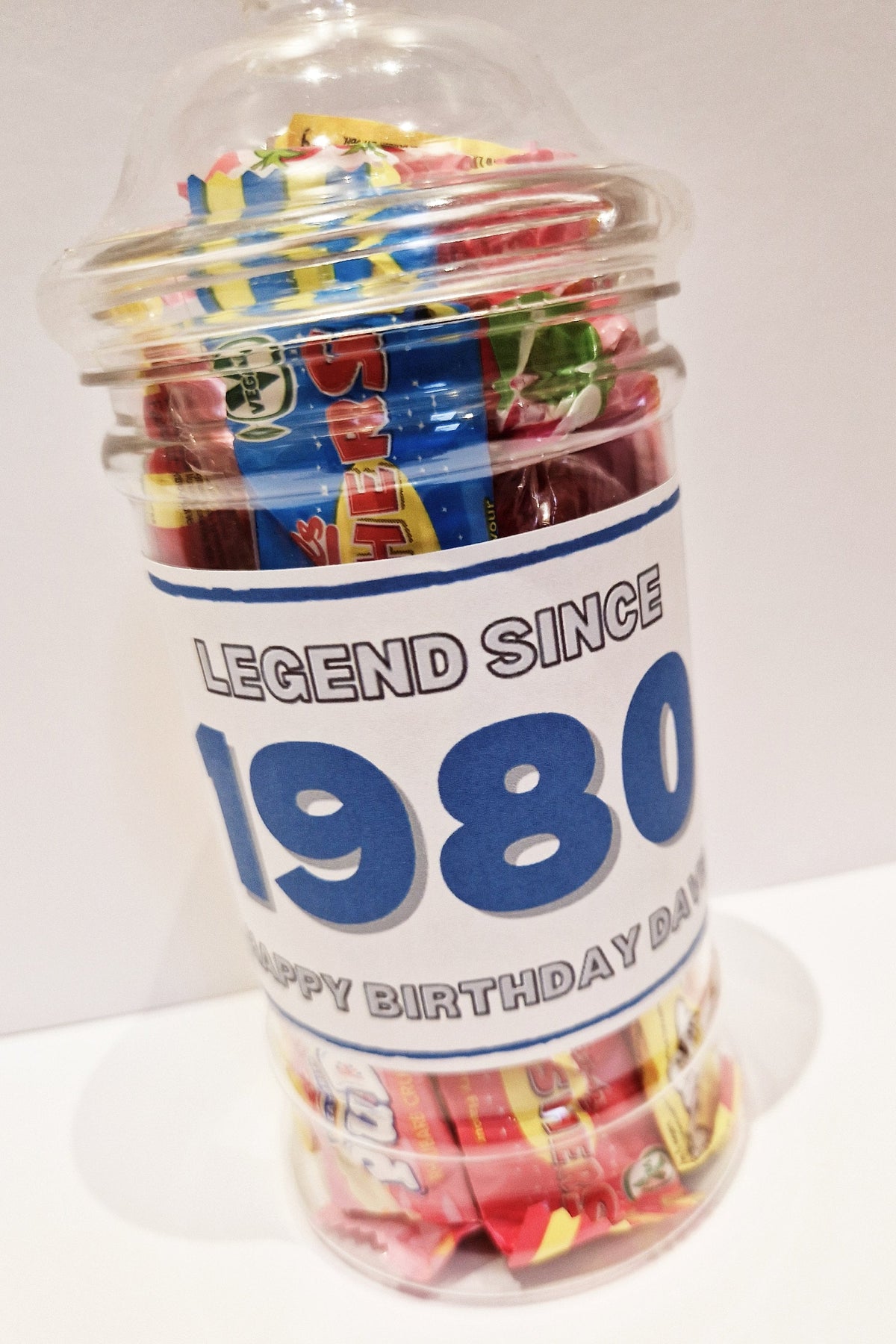 Personalised Year of Birth Sweet Jar Gift | Filled with Sweets or Chocolates | Milestone Birthday Gift | 18th, 21st, 30th, 40th, 50th, 60th