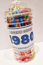 Personalised Year of Birth Sweet Jar Gift | Filled with Sweets or Chocolates | Milestone Birthday Gift | 18th, 21st, 30th, 40th, 50th, 60th