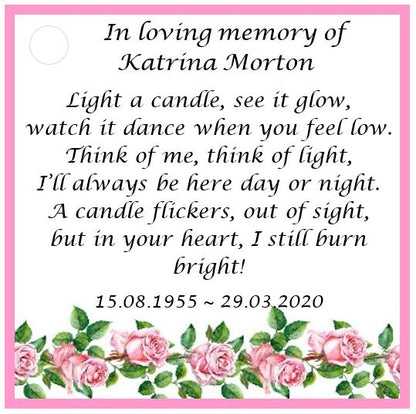 10 x Personalised Funeral Candle Favours | 10 Pack | Vanilla Tealight Keepsake with Poem Card | Flower Designs